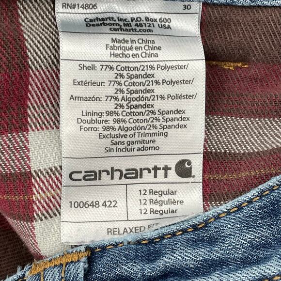 Carhartt Women's Relaxed Fit Flannel Lined Straight Jeans, Sz 12 Reg. Chore Work - Picture 6 of 11
